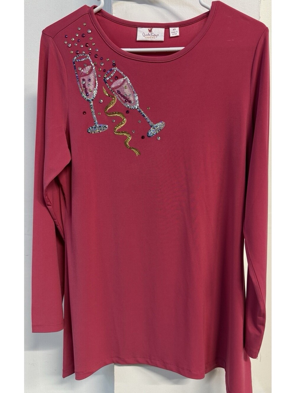 Quacker Factory Let's Get Bubbly Sequin Embellished Long Sleeve Top XXS